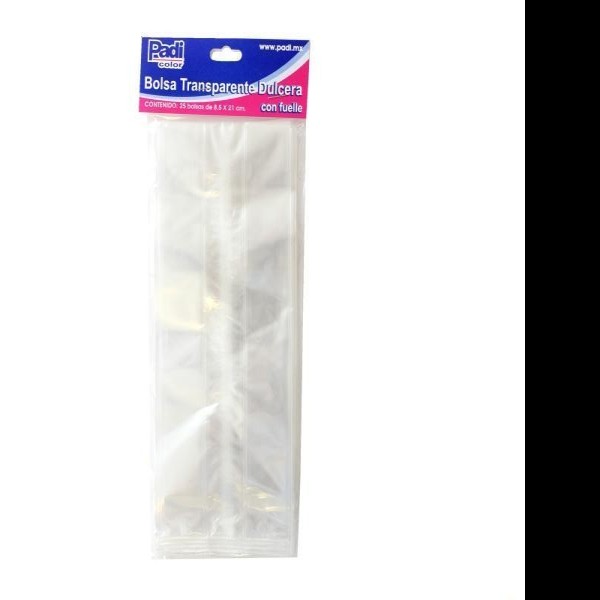 BOLSA CELOFAN DULCERA PADI 8.5X21CM.PAQ.C25 TRANSP.